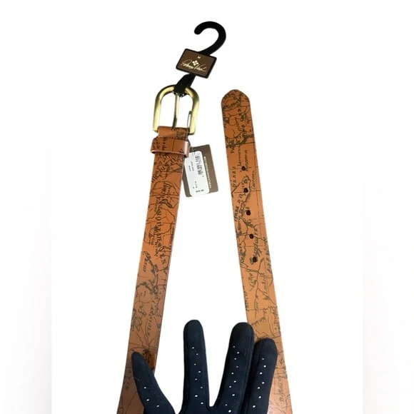 PATRICIA NASH Signature Map Vietri Leather Belt Riot Rust  display picture 3